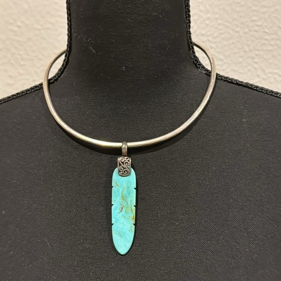 Navajo Sterling silver and turquoise feather  pendant signed XS - Picture 3 of 11